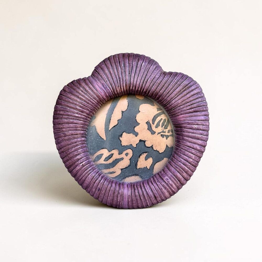 Vintage Charpente Purple Flower Picture Frame, 4.5" Mini Round Scalloped Ribbed
